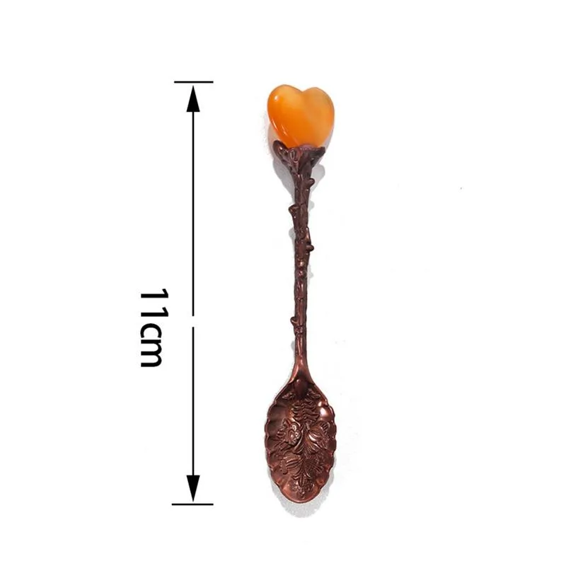 Natural Heart Shaped Crystal Stone Spoon DIY Gem Household Long Handle Coffee Spoon Kitchen Tool