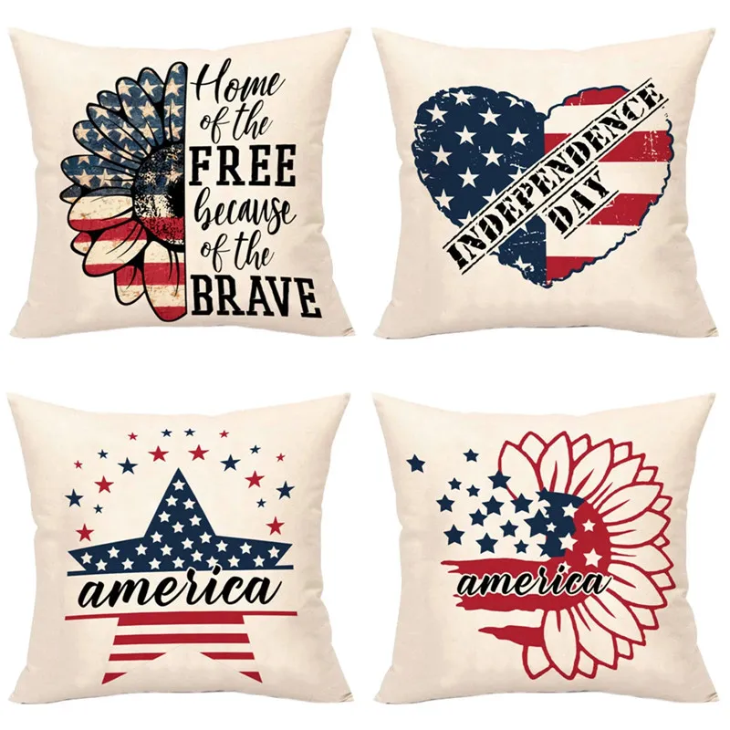 Woondecoratie Independence Day Party Cushion Covers National Flag Print Star-Spangled Banner Kussens Cover 45x45cm