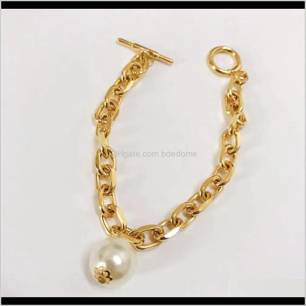 jewelry personality thick chain large pearl pendant simple punk bracelet lady562b