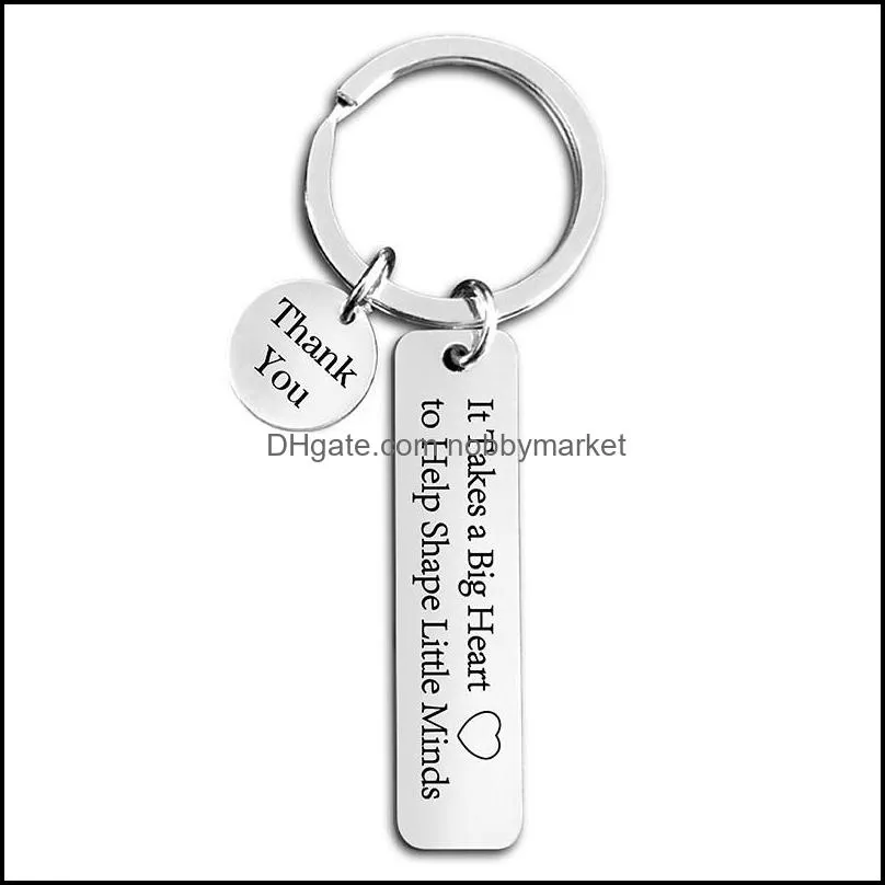 Stainless Steel Lettering Key Rings Thank you for Teacher Graduation Gift It take a big heart Silver Gold Black Car Keychains Jewelry Teachers