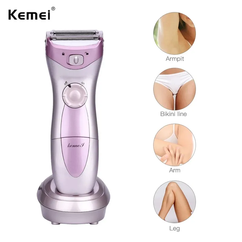 Kemei KM-200A القابلة لإعادة الشحن الكهربائية مزيل الشعر الحلاقة قابل للغسل لنزع الشعر الحلاقة سيدة الحلاقة الجسم الوجه الساق استخدام للنساء