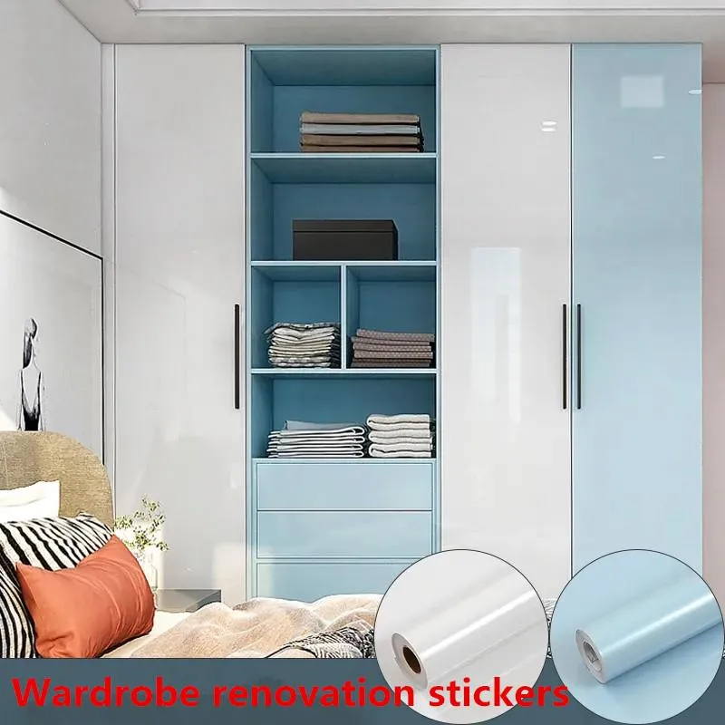 Pink Wallpaper High Gloss Paint White Wardrobe Stickers Desktop Furniture Renovation
