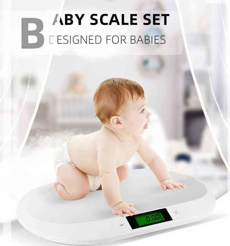 Nyfödd Vikt Elektronisk Skala Med Tape Measure 20kg Mini Baby Scale Väghöjd Mätinstrument H1229