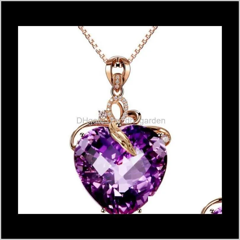 Pendant Necklaces Elegant Charm Love Heart Purple Amethyst Crystal Pendant Natural Gem Necklace Jewelry ps0599