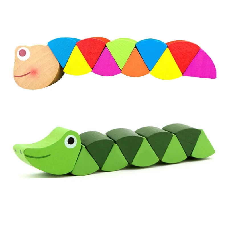 Toy Direct en bois coloré variable chenille animal poupée twister enfants