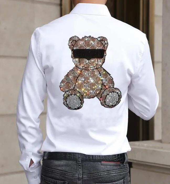 Rhinestones Skull T Shirt Men Fashion Streetwear long Sleeve Slim shirts Plus Size 4XL 04