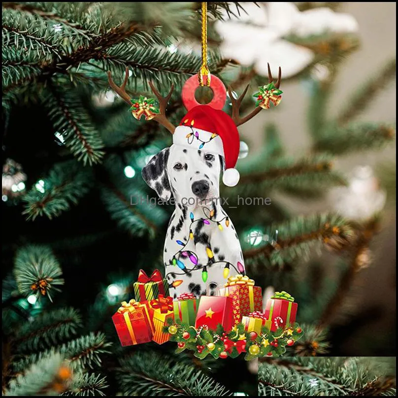 Christmas decorations 1Pc Wooden Hound Cute Button Hat Xmas Tree Ornaments Poison Diy Wood Chambers Party decoration 0916