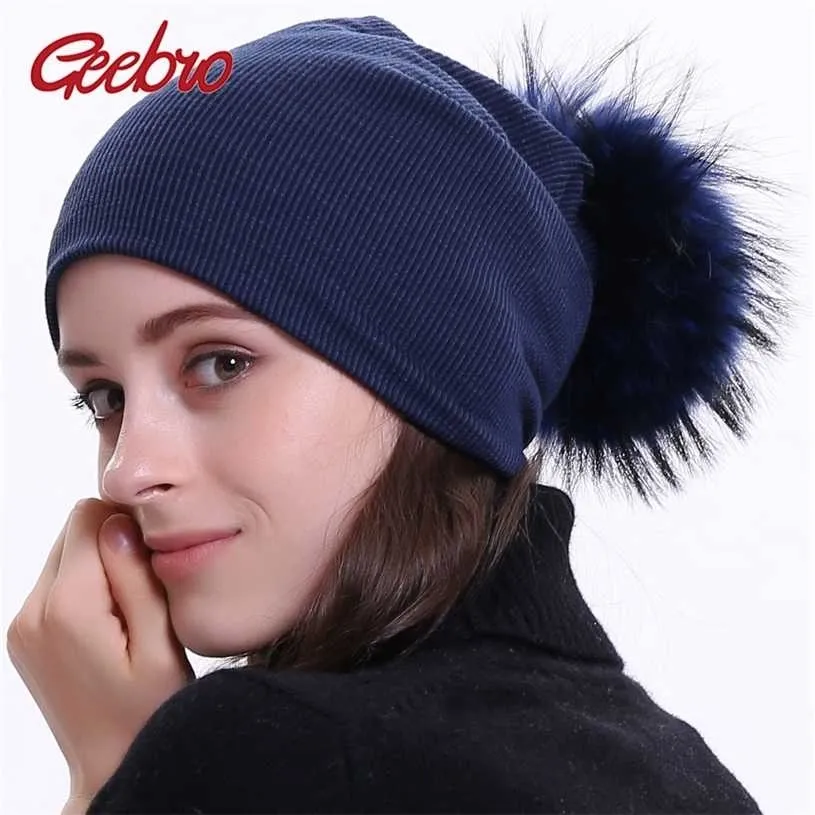 Bonnet Heanie hiver de Geebro Chapeau de bonnet nervuré avec Pompon Cap Couleur Solide Slouch Chapeaux Slullies Chapheu Feminino DQ42 211229