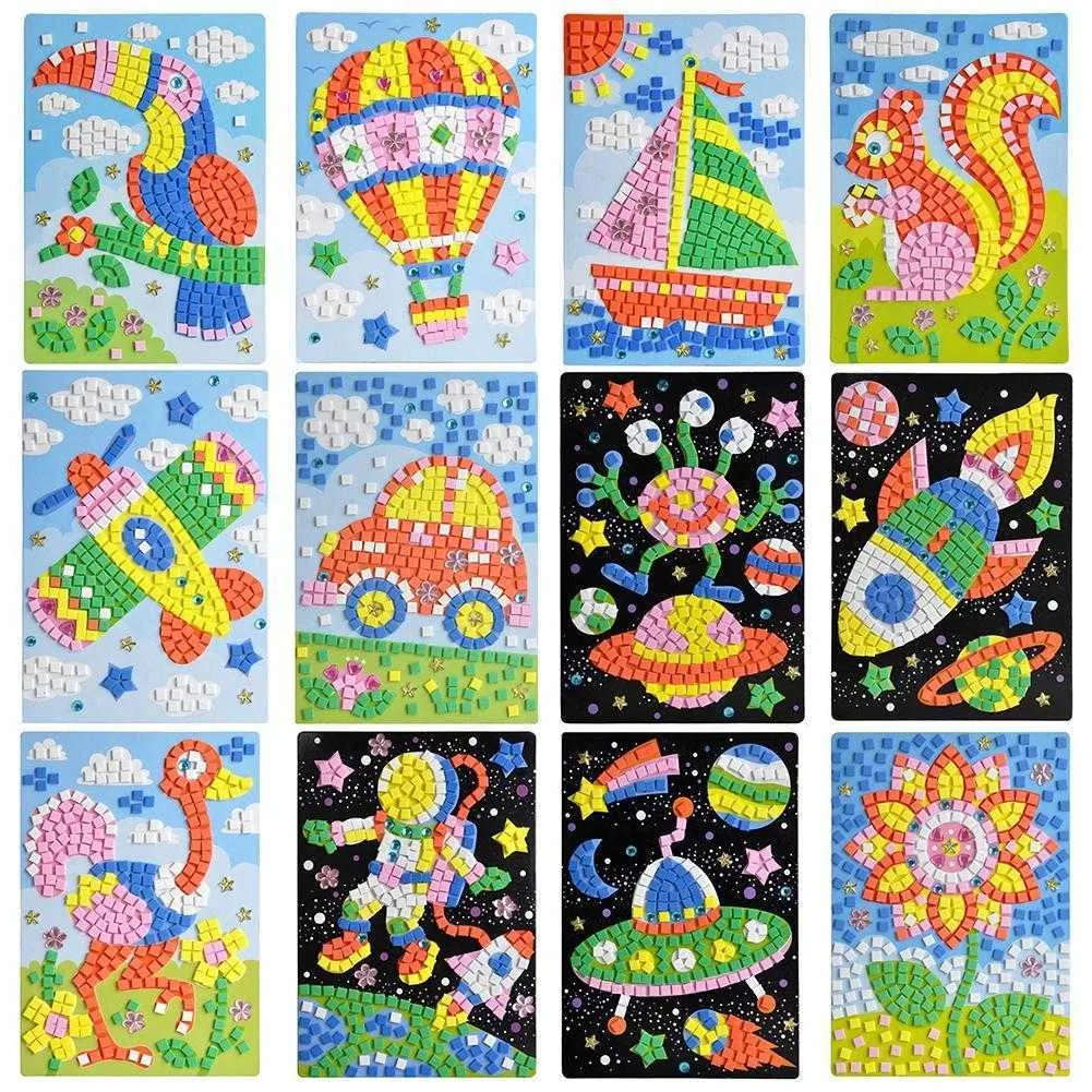 48 Estilo Venta al por mayor Niños Exquisitos EVA Hecho a mano Cristal Diamante y Papel Pegatina Pasta Pintura Mosaico 3D Puzzle Toys para niños