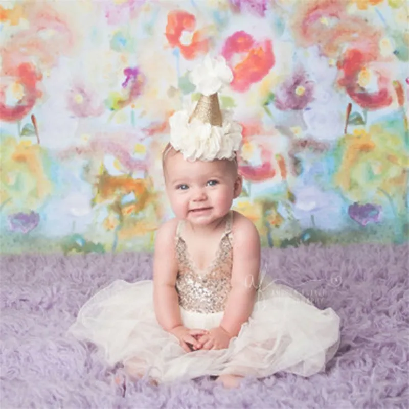 Bébé Infantile fête d'anniversaire chapeau bandeaux photographie Props Glitter Paillettes Princesse coiffure Fleurs bandeaux Enfants Cheveux Accessoires 31C3