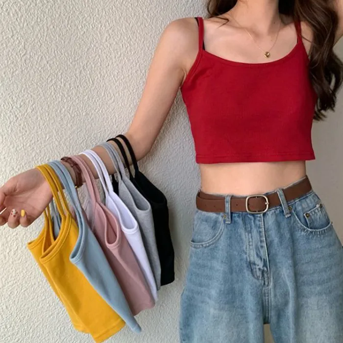 Neue Mode Frauen Sexy Solide Sommer Camis Crop Top Weibliche Casual Tank Tops Weste Ärmel Kühlen Streetwear Club High Street y0415