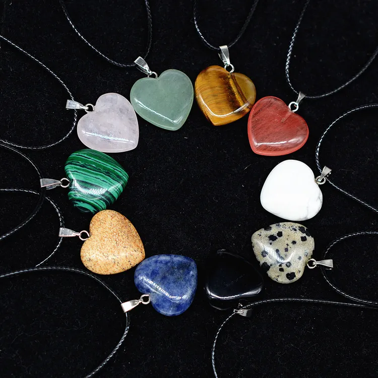 Reiki Healing Crystal Heart Stone Pendant Chakra Rose Tiger eye Rope Choker Necklaces Wholesale Energy Pendants Crystal Necklace Jewelry