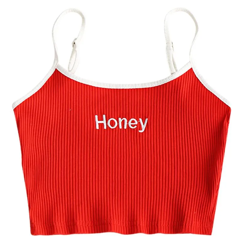 蜂蜜刺繍リブ付きトリミングタンクトップビーチカバーアップ女性の色赤い短いシャツの販売サロン
