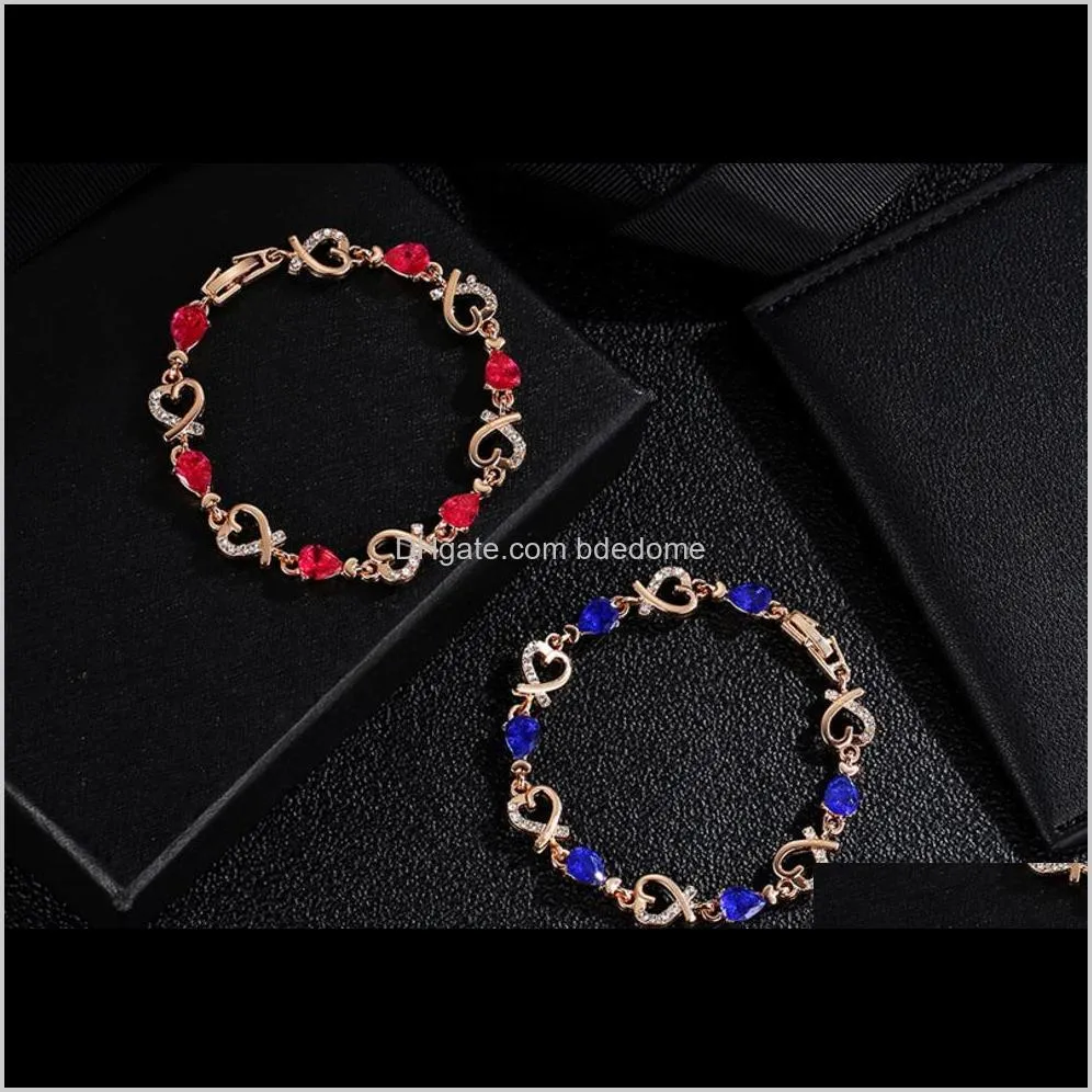 charm bracelet imitation color crystal diamond setting heart water-drop alloy diecast charm connect gold plated women gift