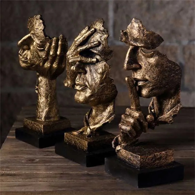 Nordisk harts tystnad är guld tecken skulptur abstrakt figurin hem dekoration tillbehör modern konst prydnad bröllop present 211108