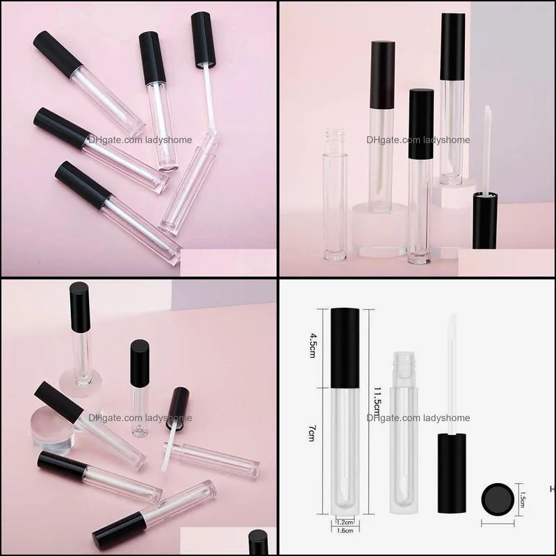 4ml Empty mini lip gloss containers bottles transparent round travel size refillable plastic bottle with lipbrush black lid for