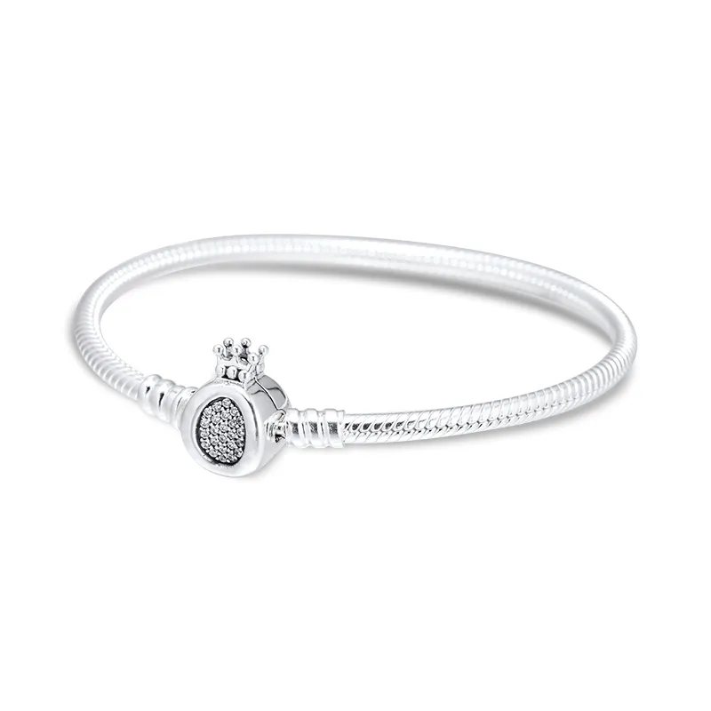Fandola Crown O & Snake Chain Bracelet 925 Sterling Silver Charms Bracelets for Women Fashion Jewelry Making argent 925