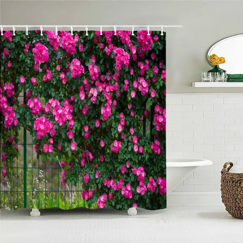 Duschvorhänge, wasserdicht, ländliche frische Blumen, Badezimmervorhang, Blumenwand, Badewannenabtrennung, groß, 300 x 180 cm, mit Haken