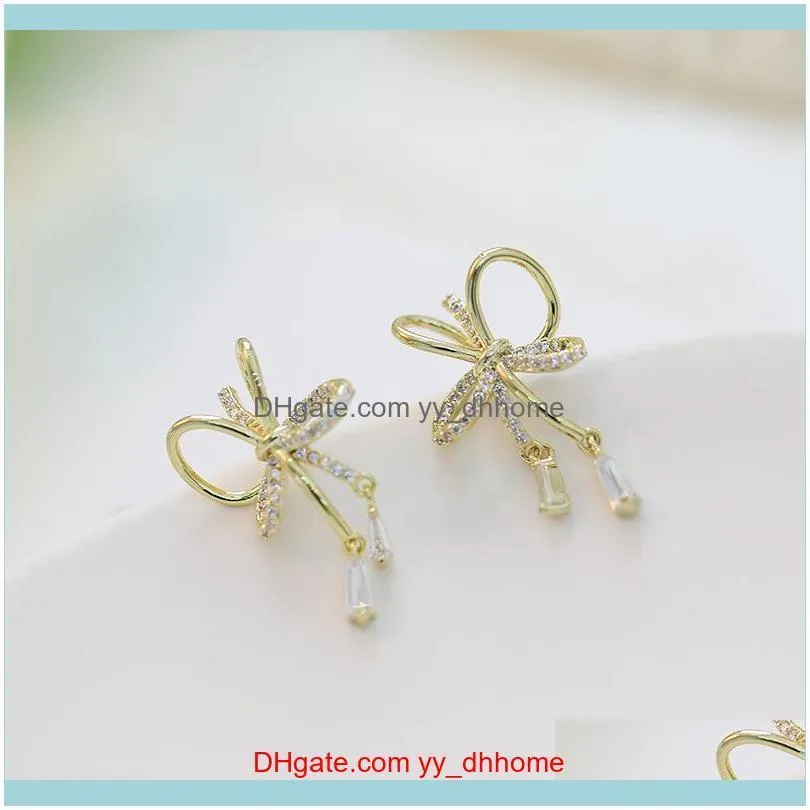 2020 new hot-selling luxury 18k gold plated bow earrings personalized women high-end zircon S925 silver needle earrings jewelry gifts