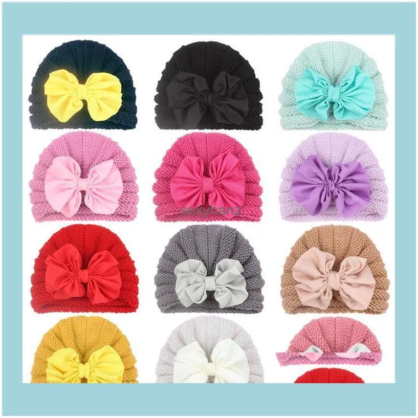 Baby Girls Boys Knot Ball Caps Spring Autumn Kids Knitting Wool Hats Infant Toddler Boutique Turban Elastic Beanie Caps Infant Baby