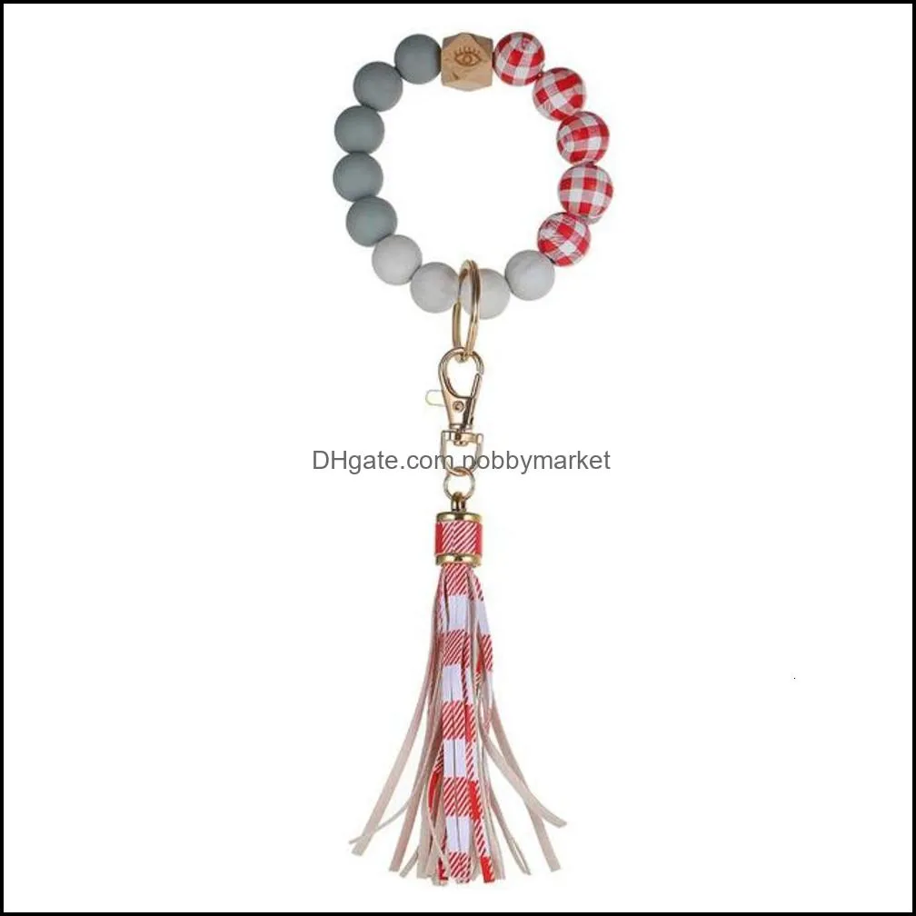Charm Bracelets Silicone Beads Keychain For Women Christmas Gift Leather Tassel Bracelet Wristlet Accessories