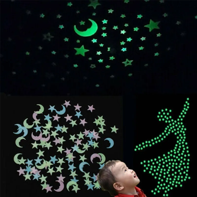 3D Stars Luminous Fluorescent Wall Stickers Glow In The Dark Kids