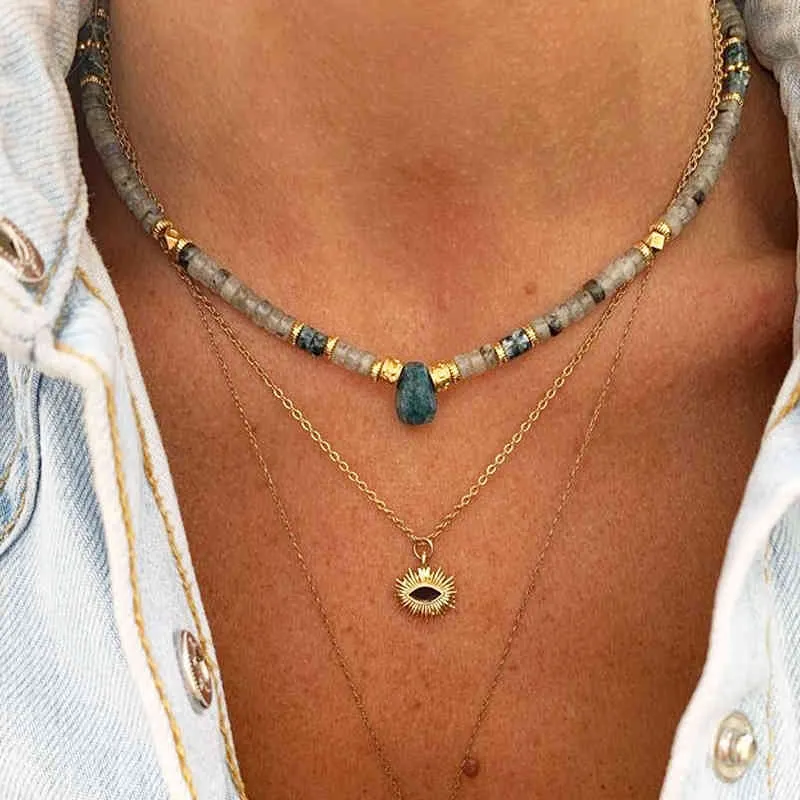 Pierre naturelle collier de perles Vintage charme goutte d'eau pendentif bijoux gothique Corrente Masculina cadeau de noël pour les femmes 2021