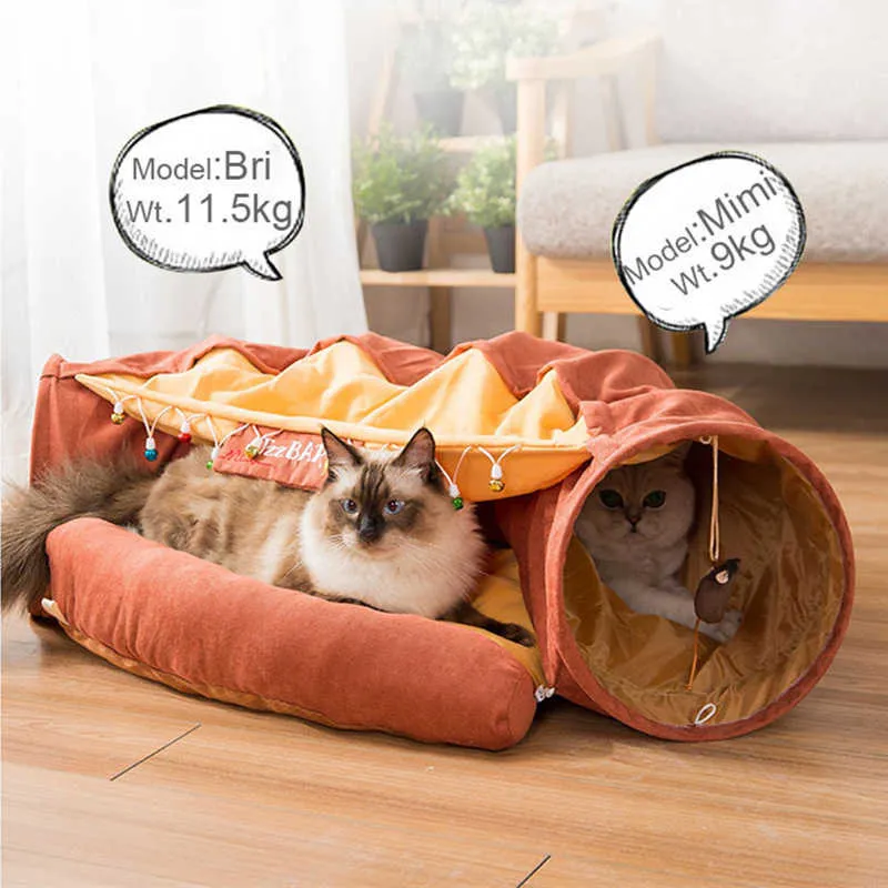 Cat Bed House Amovible Pliable Cat Tunnel Pet Meubles Chiot Lits pour petits chiens Tapis Fournitures de chat Dormir Produits pour animaux de compagnie 210713