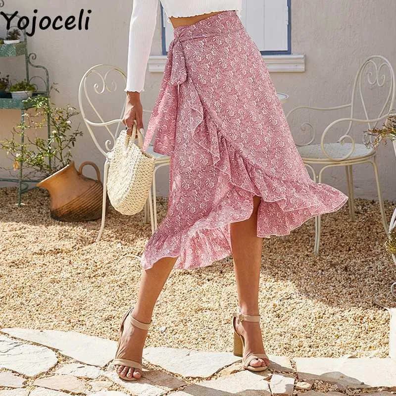 Yojoceli streetwear grande pendolo gonna a righe donne sexy tromba sirena boho spiaggia midi 210609