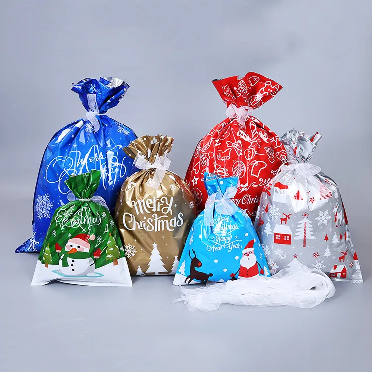 Navidad cordón caramelo envolver regalos de aluminio aluminio organizador regalo copos de nieve favorito bolsas bolsa negocio promoción al por mayor paquete bolsas bolsas reutilizables