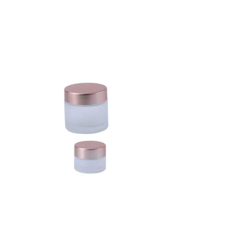 2021 clair givré 5g 10g 15g 30g 50g 60g 100g bouteilles de crème en verre Pot de crème pour les yeux pots de crème cosmétique avec bouchon en or Rose