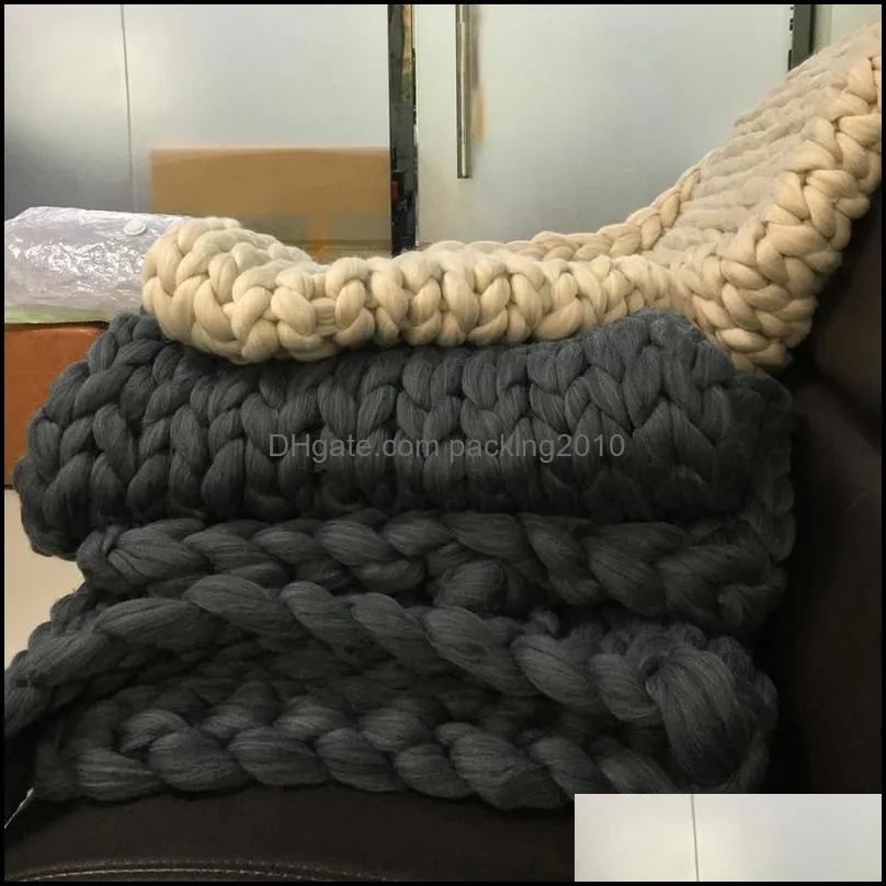 Fashion Hand Chunky Knitted Blanket Thick Yarn Wool-like Polyester Bulky Blankets Winter Soft Warm Throw Drop