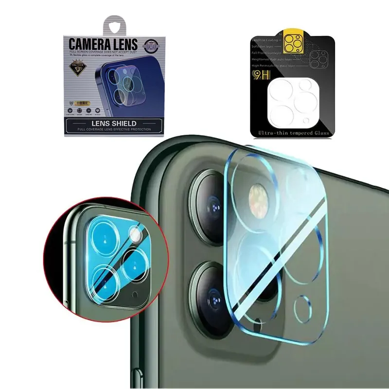 Protecteur d'objectif d'appareil photo à couverture complète 9H pour Iphone 13 Pro Max Protecteurs d'écran transparents transparents en verre trempé avec protecteurs de cercle flash pour 11 12