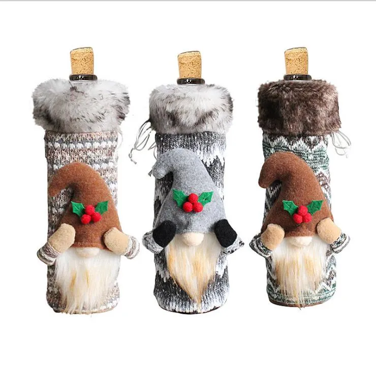 Boże Narodzenie Butelka Wina Pokrywa Doll Kimpagne Pokrywa Poliester Prezent Okładki Xmas Wedding Decoration 3 Kolory BT1188