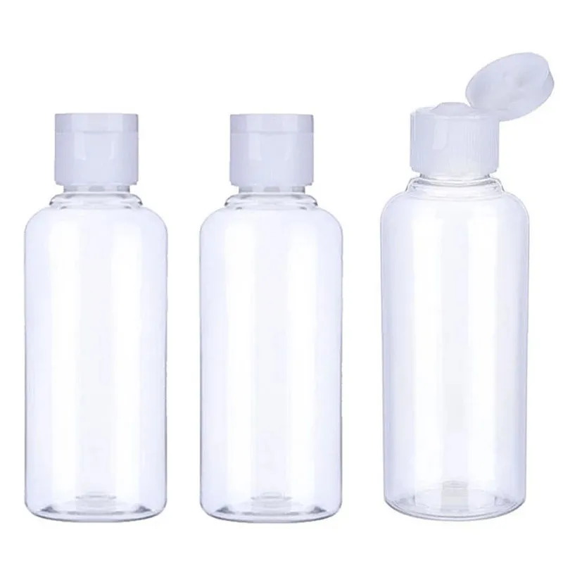 5ml 10ml 20 ml 30ml 60 ml 80 ml 100ml plast tomma flaskor med flip Cap Clear Refillable Cosmetic Bottle Portable Travel Container för Shampoo Lotion