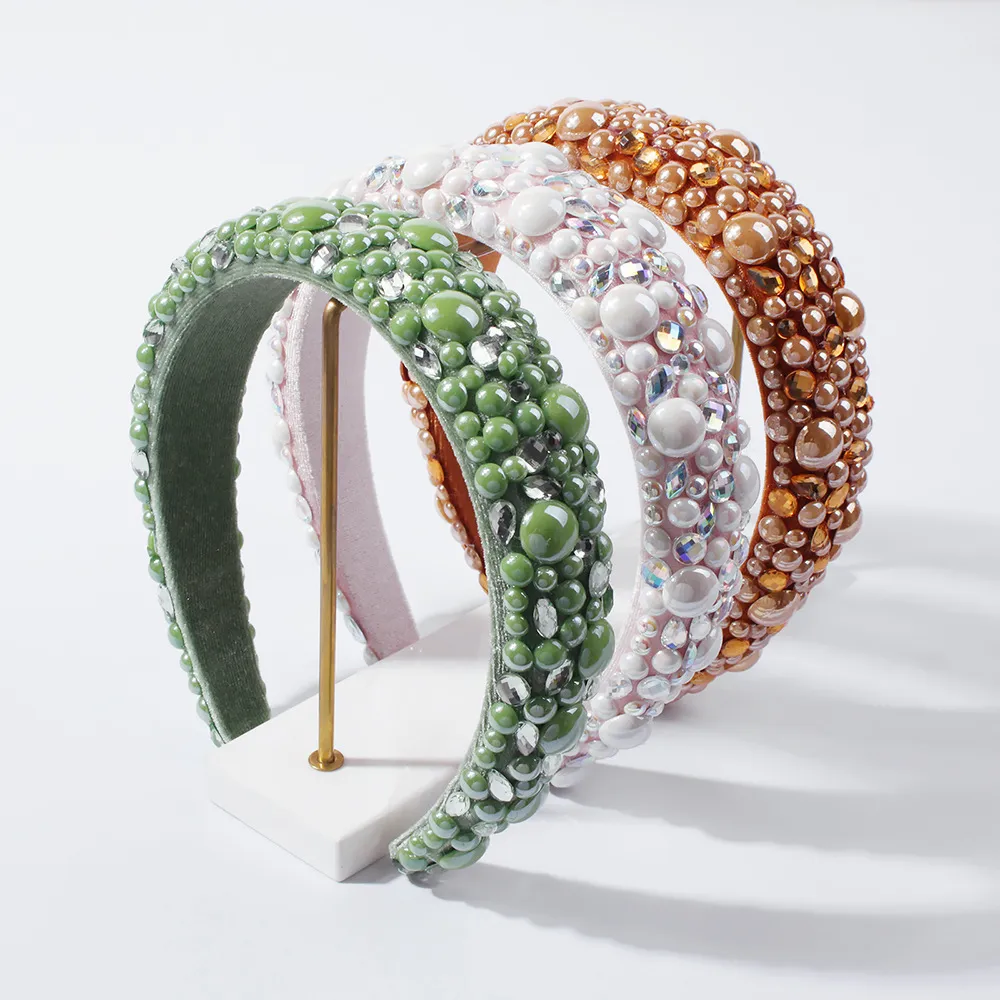 Crystal Colorful Baroque Wide Jeweled Headband for Women Accessories Hair Band Headdress Shiny Diamond Gift