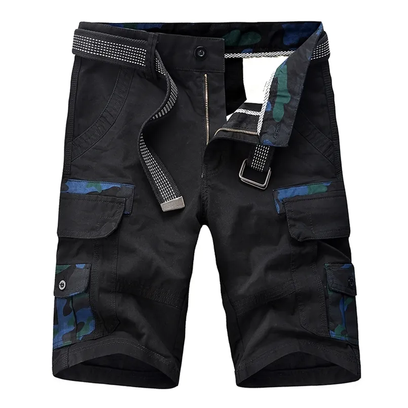 Pantaloncini da uomo cargo militare solido casual tattico corto multi tasca fitness lavoro allentato estate maschio 4 colori senza pantaloni cintura 210716