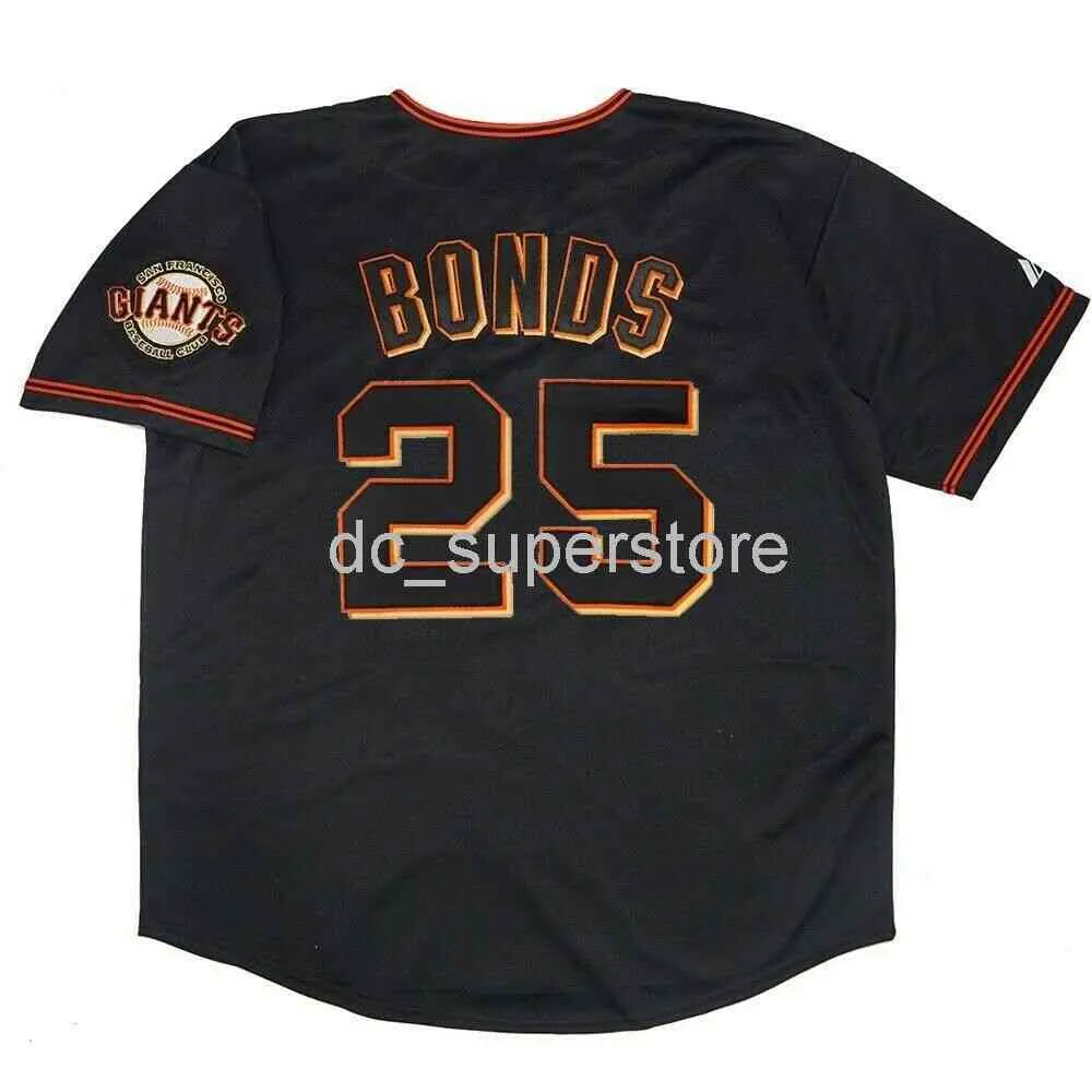 Maglia nera Barry Bonds San Francisco cucita su misura con toppa squadra Maglia da baseball giovanile da uomo e da donna XS-6XL