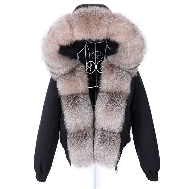 MAOMAOKONG Fashion short Women's Real fur coat natural raccoon big fur collar winter parka bomber jacket Waterproof 211122