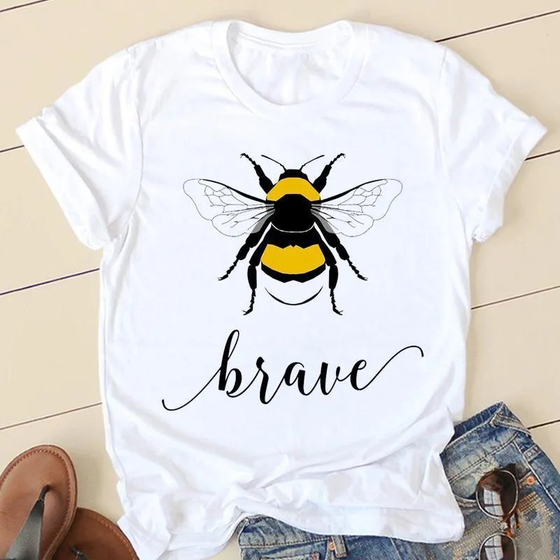 Kvinnors T-shirt Kvinnor Kortärmad Bee Letter Söt söta t-tröjor Tecknade kläder Vår sommar Kvinnlig Tee Ladies Fashion T Graphic Tshirt