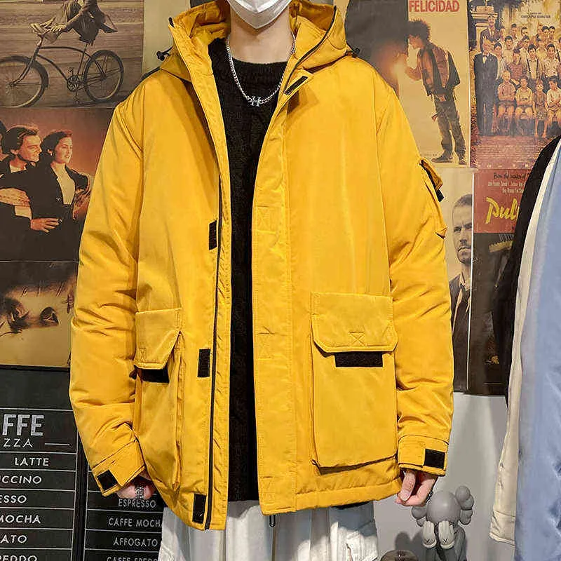 Hommes hiver doudoune manteau mode solide imprimé coupe-vent surdimensionné Hip Hop Streetwear décontracté vestes à capuche hommes Y1103