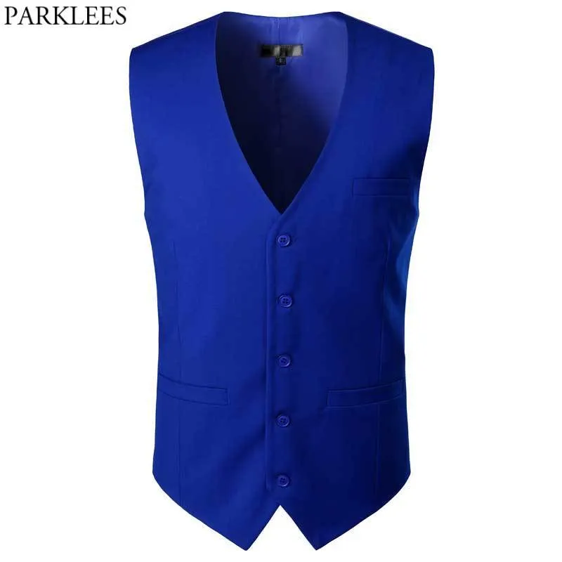 Abito da uomo blu royal Gilet di marca Gilet senza maniche Gilet da uomo Gilet da uomo d'affari formale Gilet maschile Homme 210522