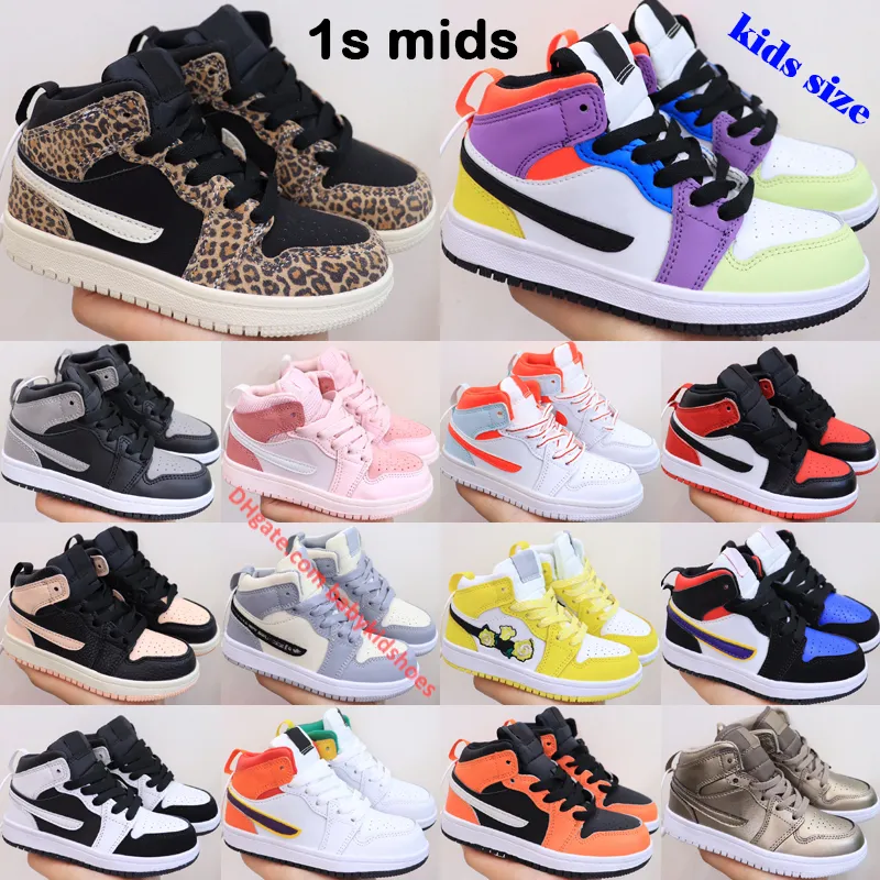 1 1s Kids Basketball Shoes Leopard SE Multi-Color Black Crimson Tint Digital Pink Topaz Mist Shadow Toddler Children Outdoor Tennis Size 22-37