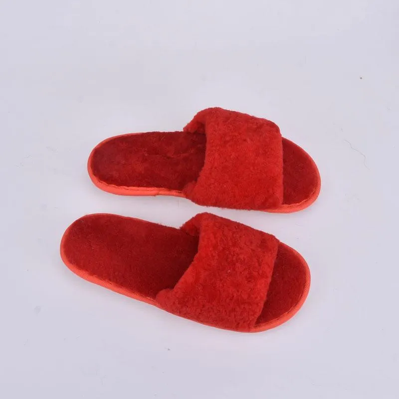 Pantoufles femmes mode réel mouton diapositives cheveux plats automne hiver chaud intérieur mignon Girlslippers