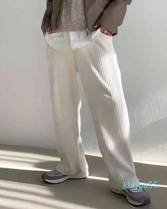 ホワイトソリッドカラーパンツ男性緩いCorduroy弾性ウエストカジュアルプラスサイズのズボンの男性ストリートウェアファッション