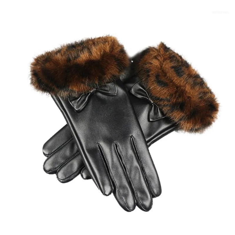 Moda damskie czarne skórzane rękawiczki jesień zimowe ciepłe rękawiczki i dojrzała zima1