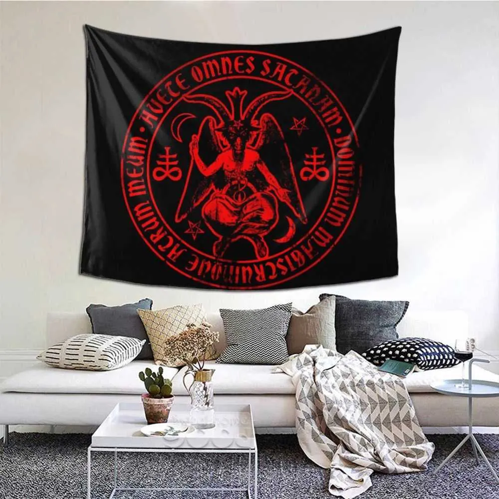 Baphomet Satan Tapestry Occult Devil Evil Blanket For Beach, Table