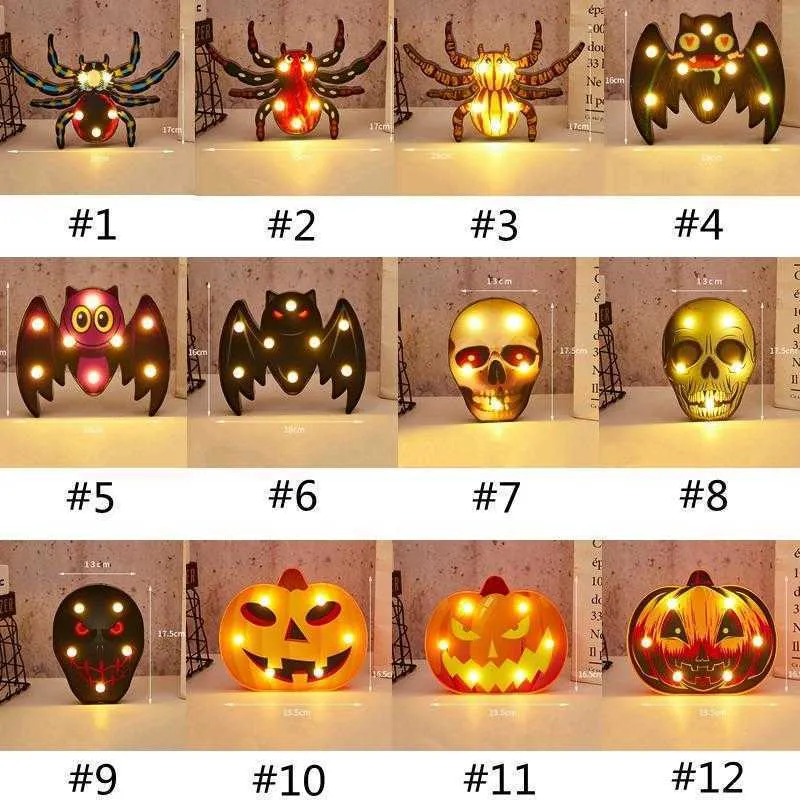 New Halloween Lamp Plastic Pumpkin Bat Ghost Night Light Halloween Lamp for Home Bar Dining Decoration HHA775