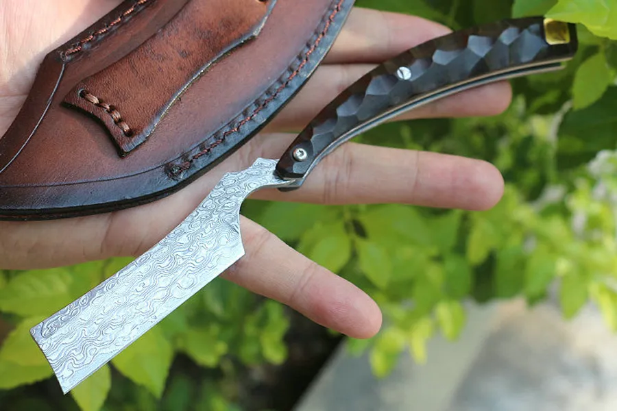 Coltello chiudibile Damascus Razor-T VG10-Lama Tanto Point in acciaio Damasco Manico in ebano Coltelli tascabili EDC con custodia in nylon con cerniera