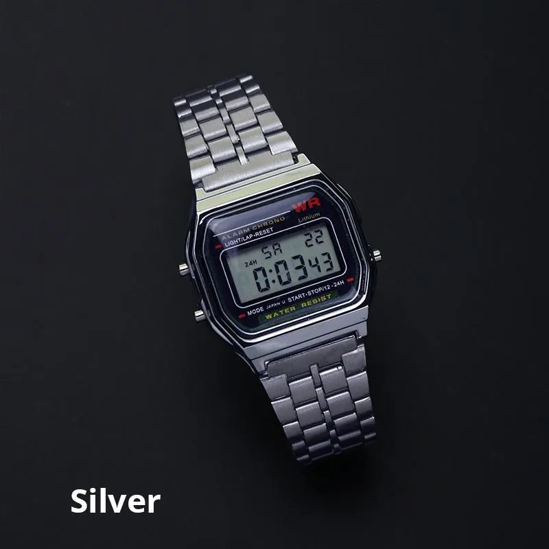 Retro Style Mens Digital Silver Watch With Rose Gold And Silver 